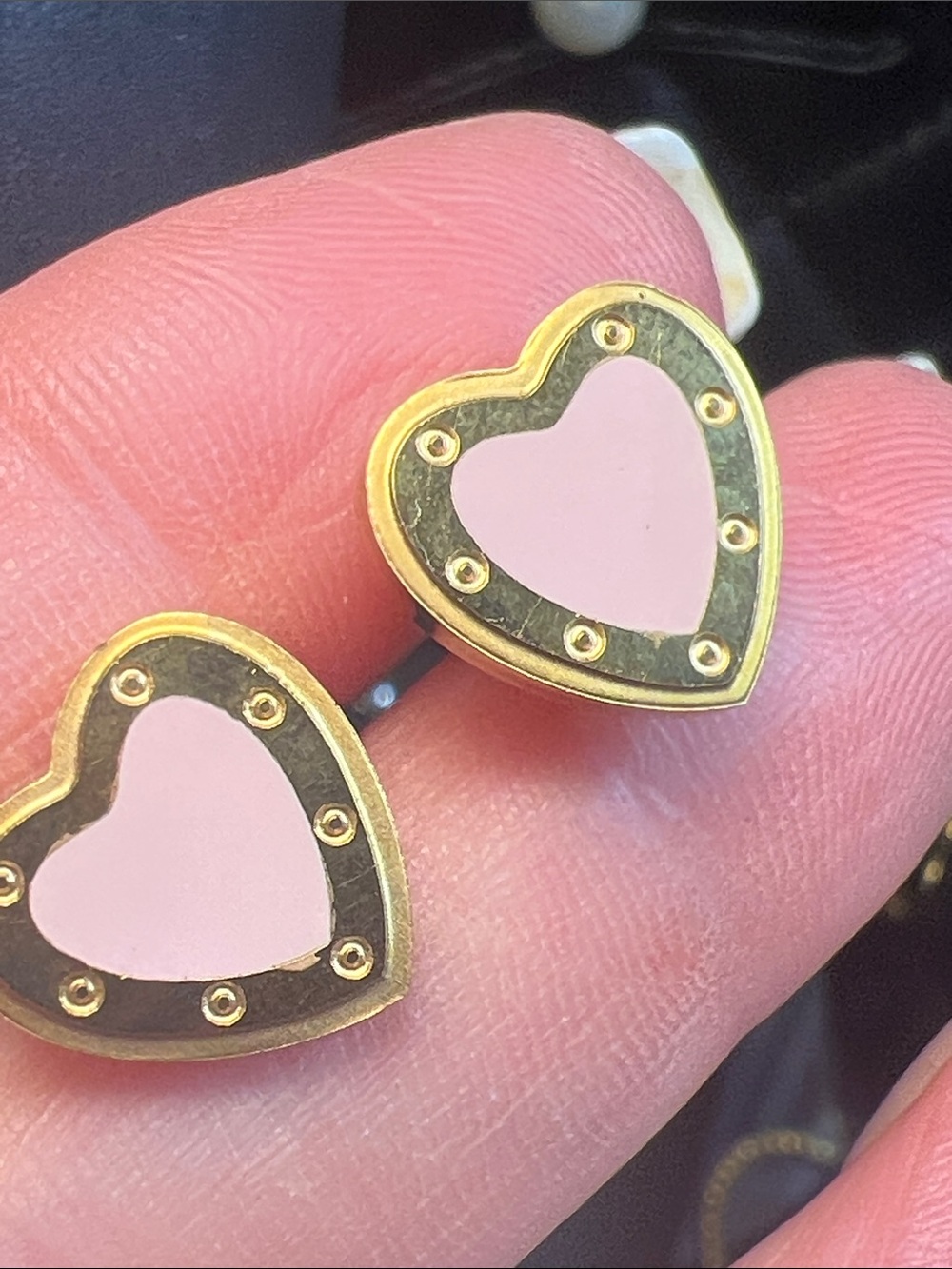 Gold-Tone Pink Heart Stud Earrings